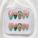 Mint Blossom Press-On Nails – Luxury Green Floral Nail Set