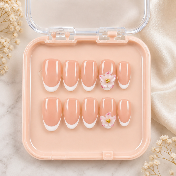 Soft pink floral French Tip Press-On Nails