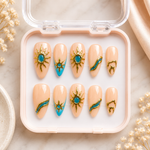 Golden Sunbeam Press-On Nails – Celestial Nude & Turquoise Nail Set