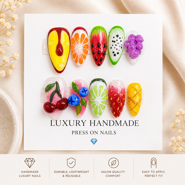 3D Fruity Press-On Nails – Colorful 3D Fruit Nail Set