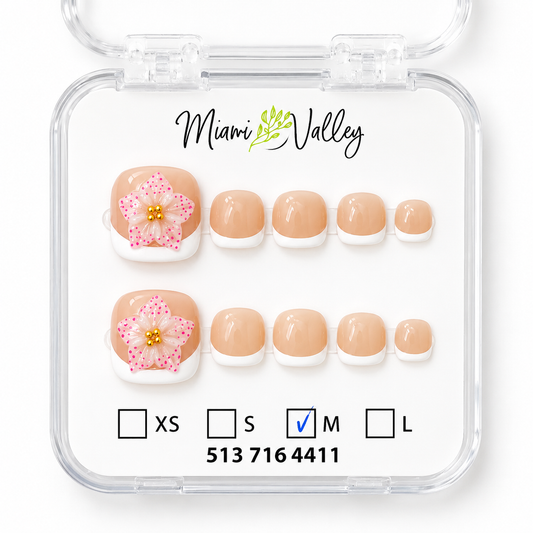 Floral French Tip Press-On Toe Nails