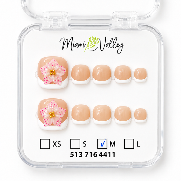 Floral French Tip Press-On Toe Nails