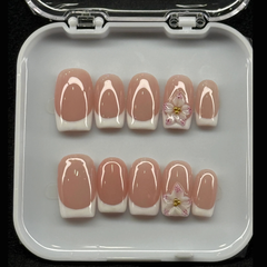 Soft pink floral French Tip Press-On Nails