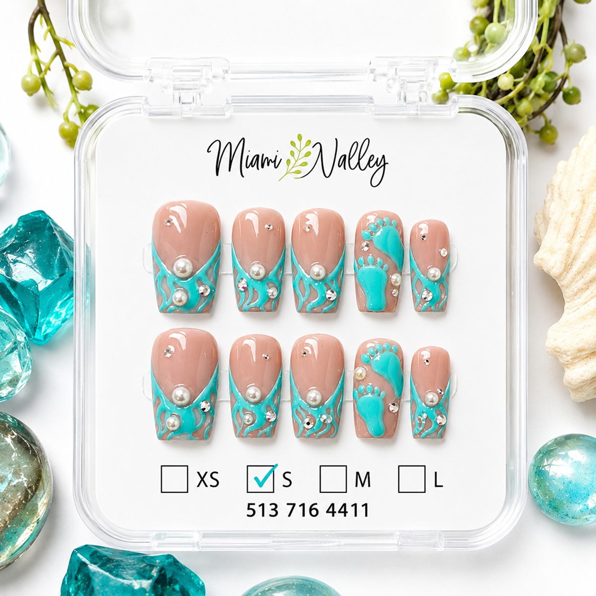 baby footprint ocean breeze press on nail