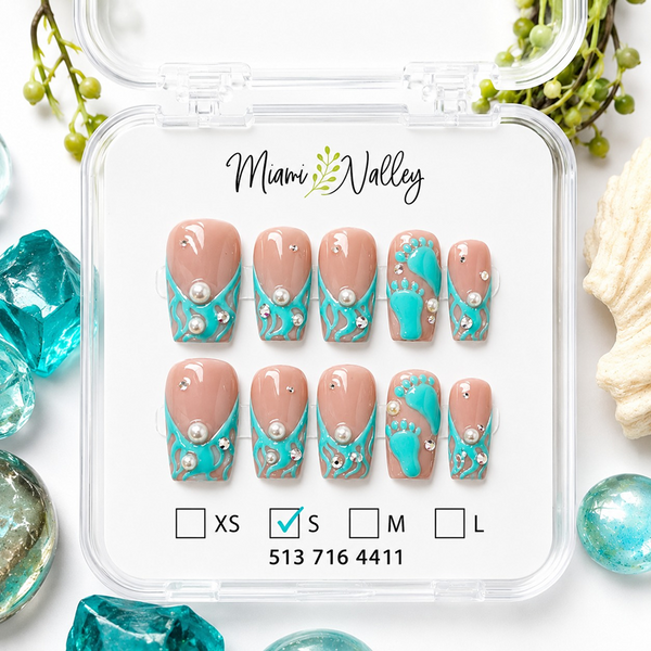 baby footprint ocean breeze press on nail