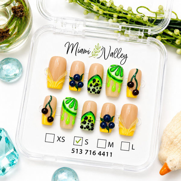 Fruit press on nails, cherry nails, kiwi nails handmade Press-On set