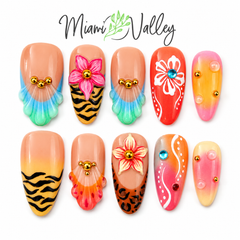 Sunset Safari Press-On Nails, Tropical Summer Glam Nail Set