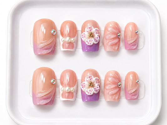 Purple Floral Summer Press on Nails