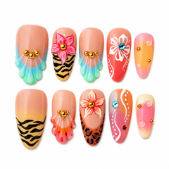 Sunset Safari Press-On Nails, Tropical Summer Glam Nail Set